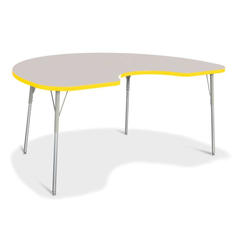 Jonti-Craft Berries Adult Height Prism Color Edge Kidney Table - Laminated Kidney-shaped, Yellow Top - Four Leg Base - 4 Legs - Adjustable Height - 24" to 31" Adjustment - 72" Table Top Length x 48" T
