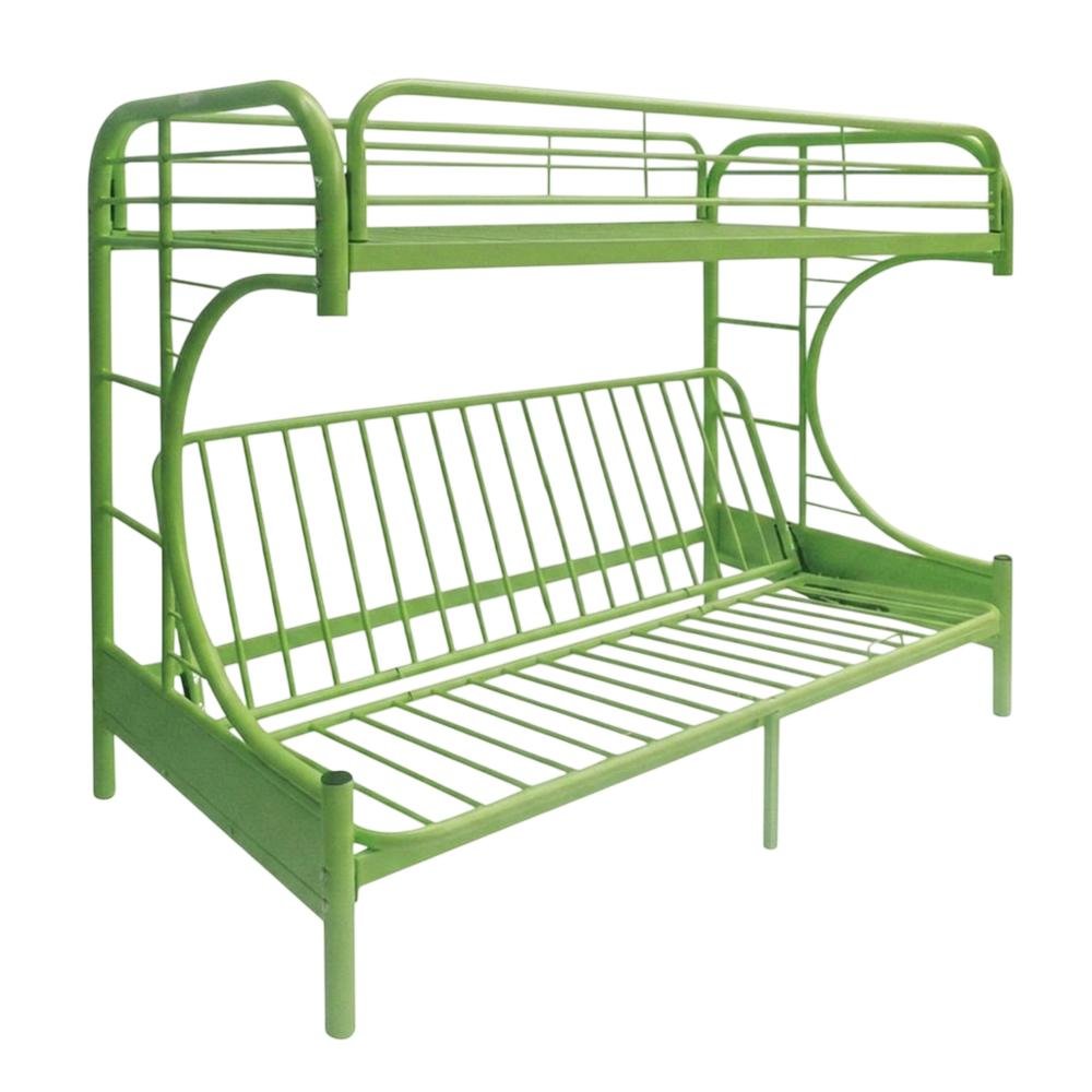Metal Futon Bunk Bed Twin over Full, Kids Bunkbed with Bottom Futon Combo, Green