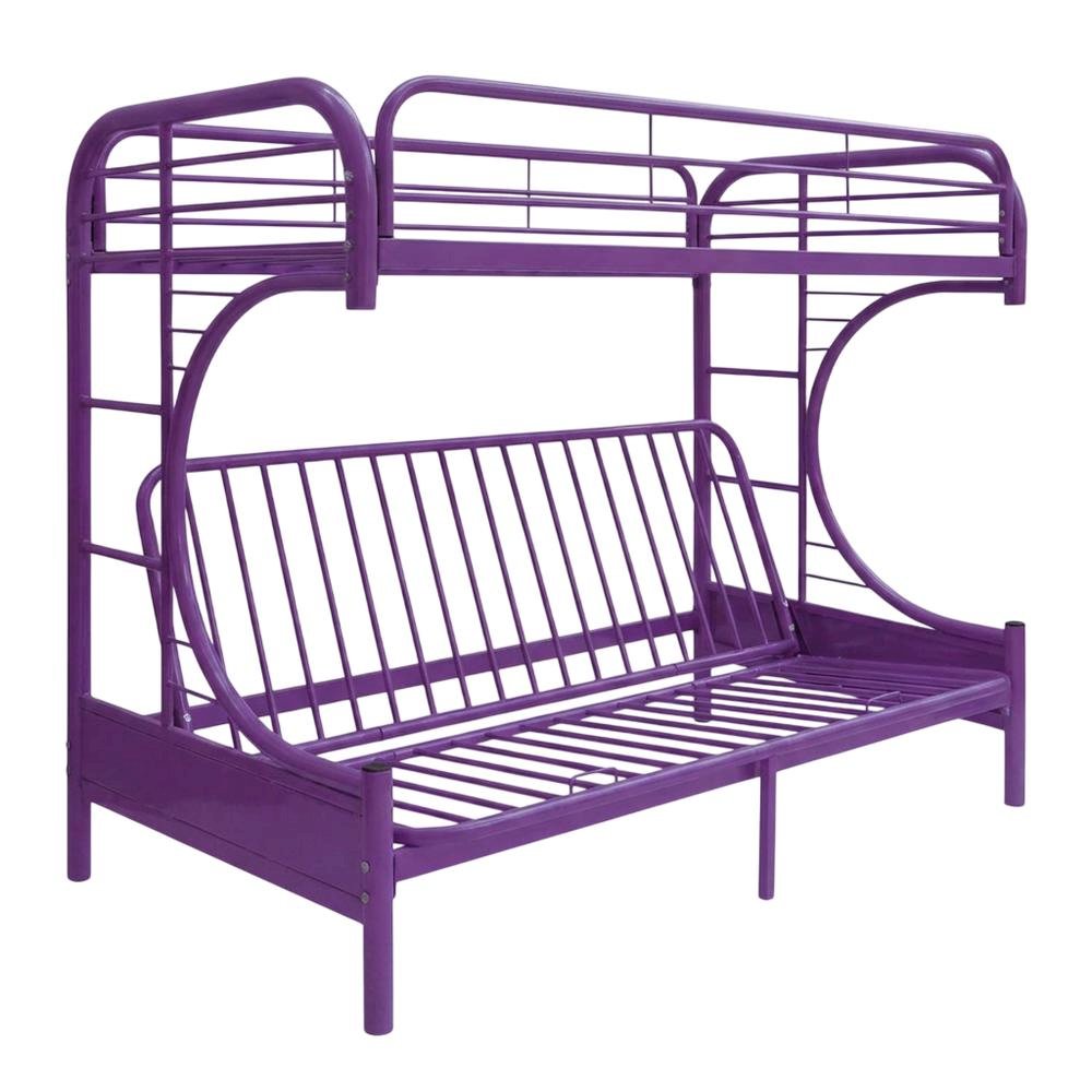 Metal Futon Bunk Bed Twin over Full, Kids Bunkbed, Purple