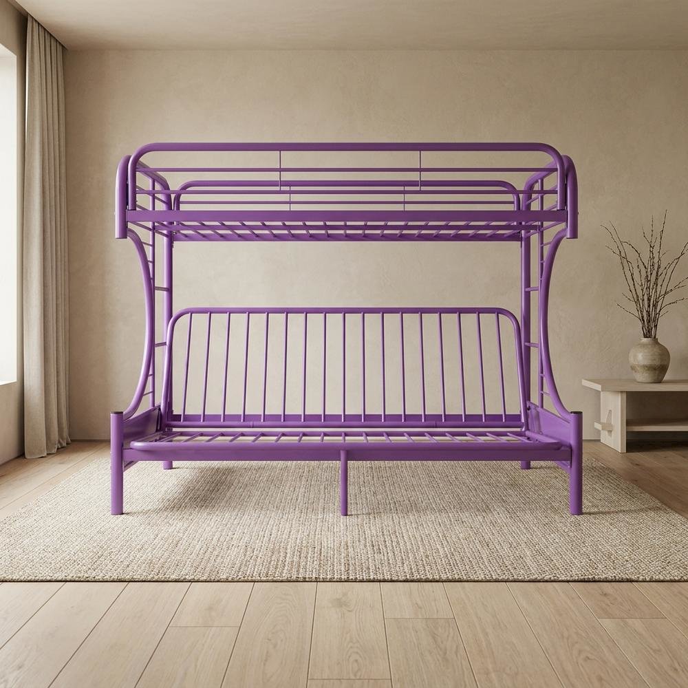 Metal Futon Bunk Bed Twin over Full, Kids Bunkbed, Purple