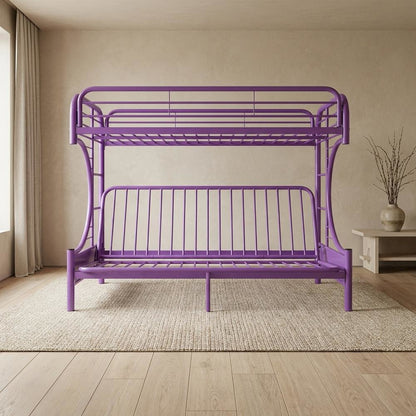 Metal Futon Bunk Bed Twin over Full, Kids Bunkbed, Purple