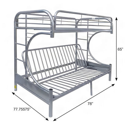Metal Futon Bunk Bed, Twin over Full with Convertible Futon Frame, Silver