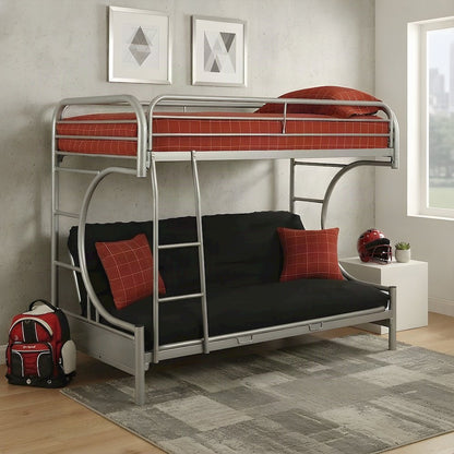 Metal Futon Bunk Bed, Twin over Full with Convertible Futon Frame, Silver