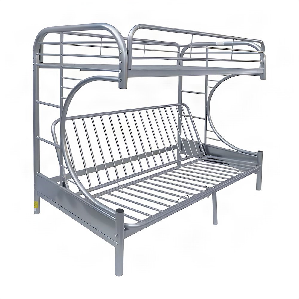 Metal Futon Bunk Bed, Twin over Full with Convertible Futon Frame, Silver