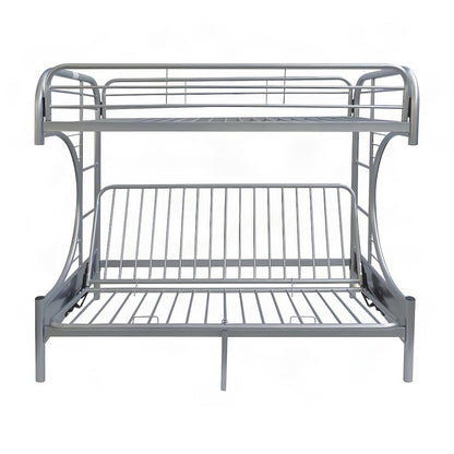 Metal Futon Bunk Bed, Twin over Full with Convertible Futon Frame, Silver