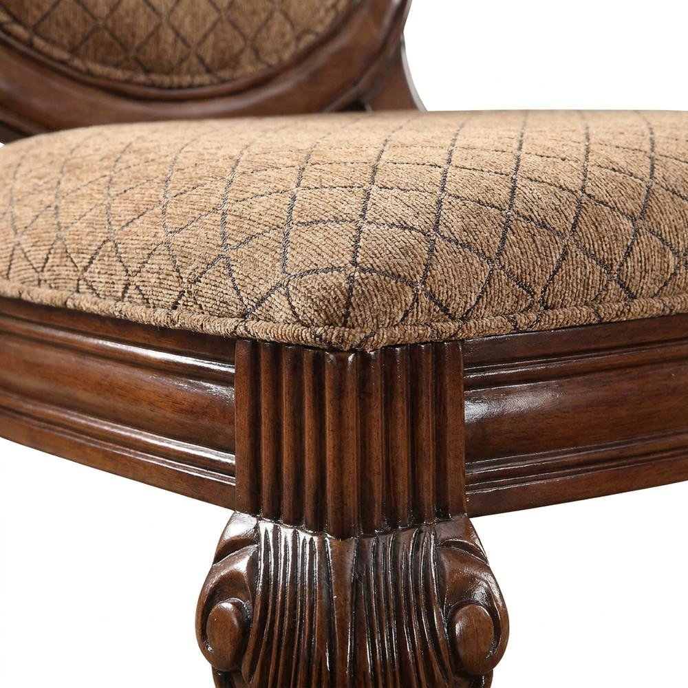 Fabric-Upholstered Rubber Wood Armless Side Chair, Fabric & Cherry, Set of 2