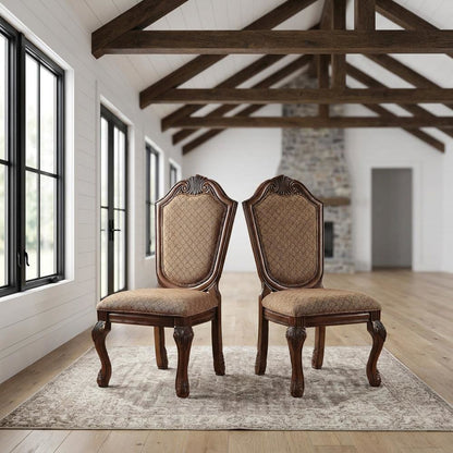 Fabric-Upholstered Rubber Wood Armless Side Chair, Fabric & Cherry, Set of 2