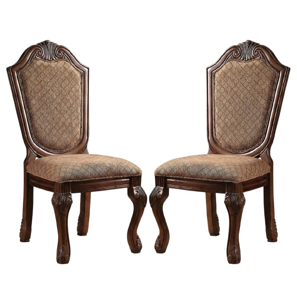 Fabric-Upholstered Rubber Wood Armless Side Chair, Fabric & Cherry, Set of 2