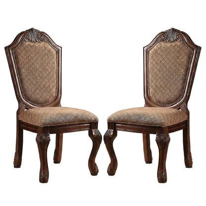 Fabric-Upholstered Rubber Wood Armless Side Chair, Fabric & Cherry, Set of 2