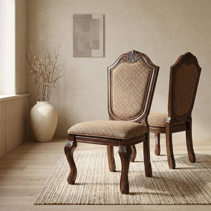 Fabric-Upholstered Rubber Wood Armless Side Chair, Fabric & Cherry, Set of 2