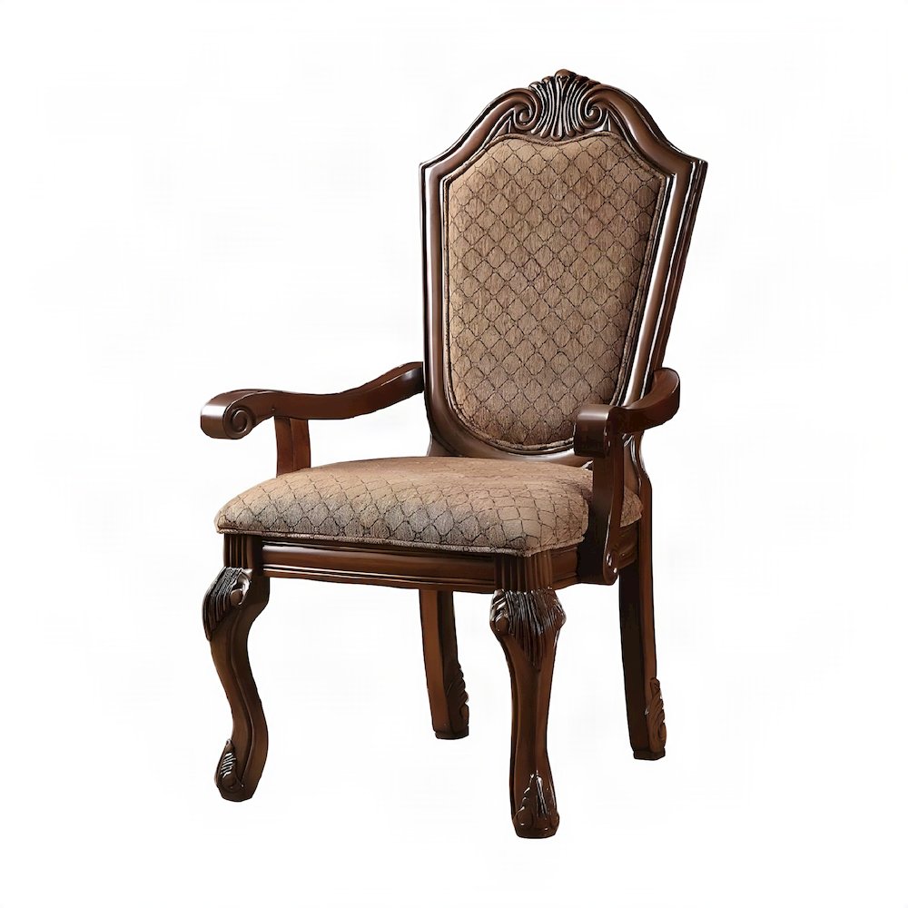Fabric Upholstered Accent Armchair with Wood Arms, Set of 2, Fabric & Cherry
