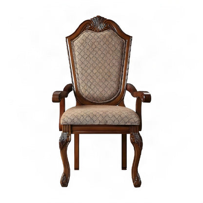 Fabric Upholstered Accent Armchair with Wood Arms, Set of 2, Fabric & Cherry