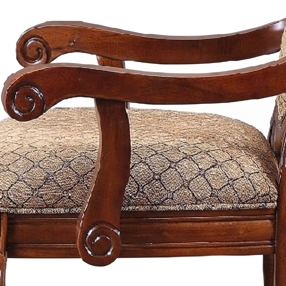 Fabric Upholstered Accent Armchair with Wood Arms, Set of 2, Fabric & Cherry
