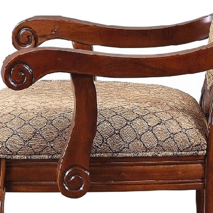 Fabric Upholstered Accent Armchair with Wood Arms, Set of 2, Fabric & Cherry