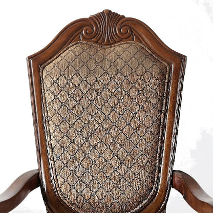 Fabric Upholstered Accent Armchair with Wood Arms, Set of 2, Fabric & Cherry