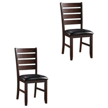 Faux Leather Wood Dining Chair, Black Synthetic Leather & Cherry, Set of 2