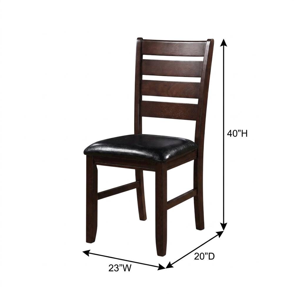 Faux Leather Wood Dining Chair, Black Synthetic Leather & Cherry, Set of 2