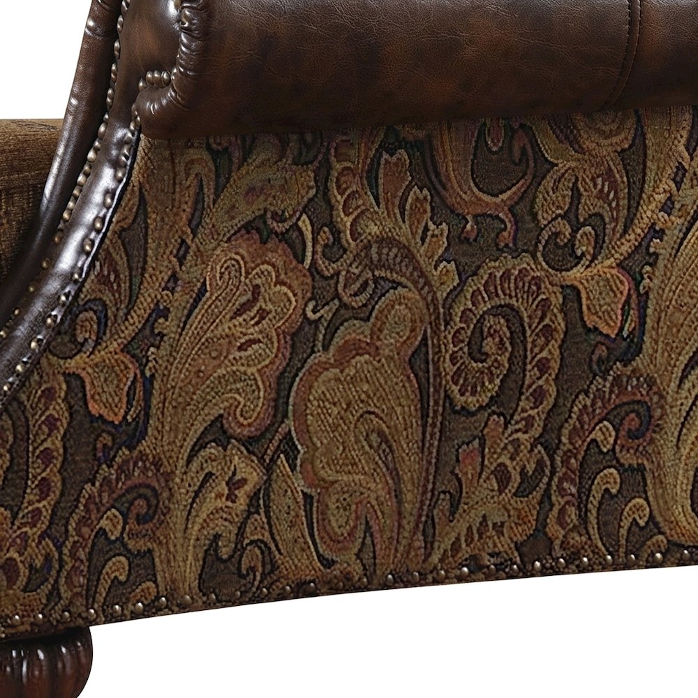 Faux Leather and Chenille Upholstered Accent Chair with Pillow, Brown
