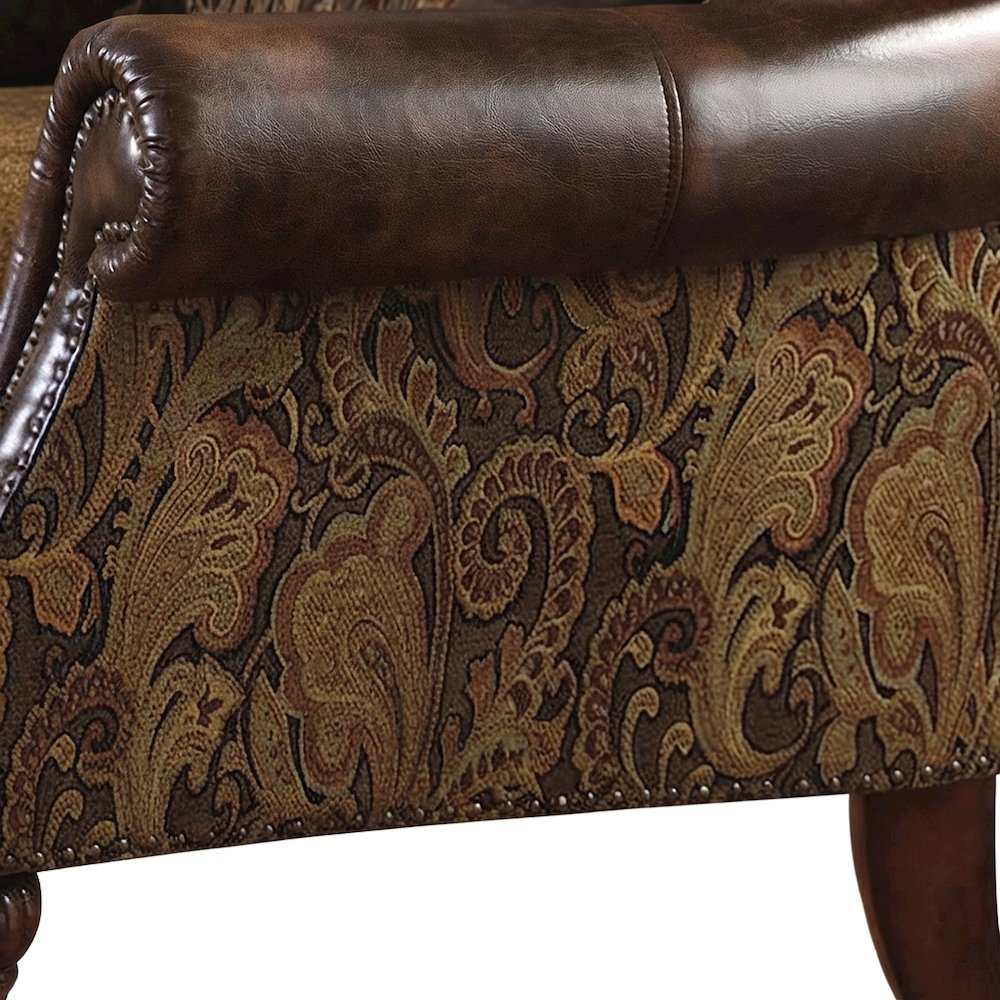 Faux Leather and Chenille Upholstered Accent Chair with Pillow, Brown