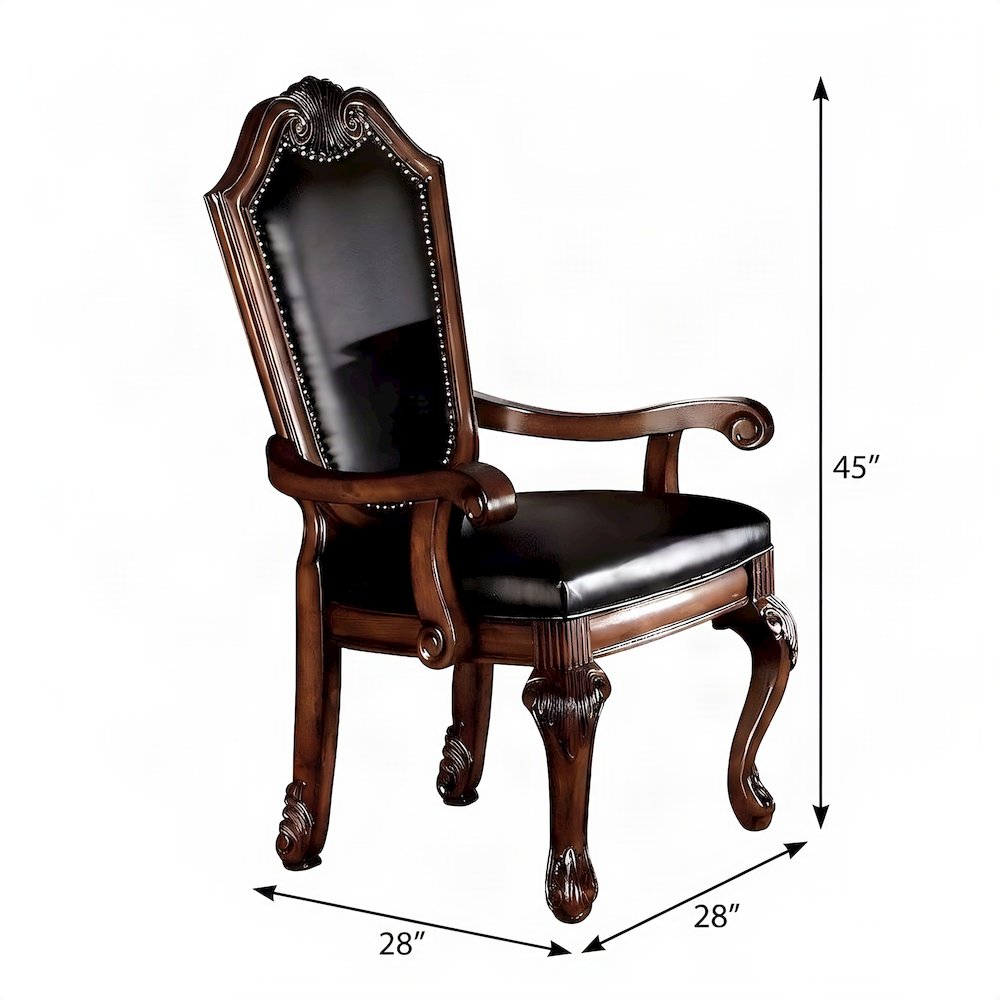 PU Leather Accent Armchair with Wood, Set of 2, Black Synthetic Leather & Cherry