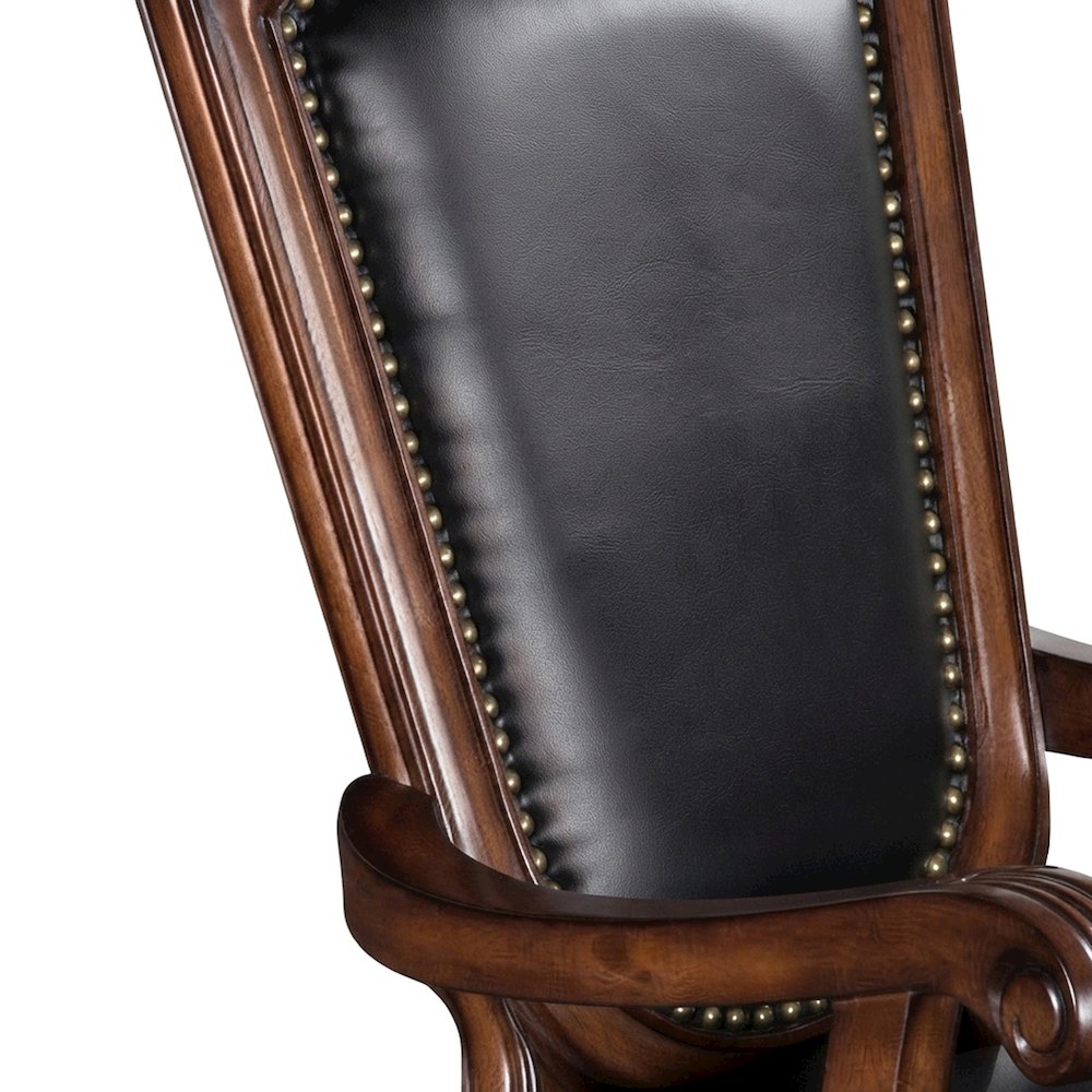 PU Leather Accent Armchair with Wood, Set of 2, Black Synthetic Leather & Cherry