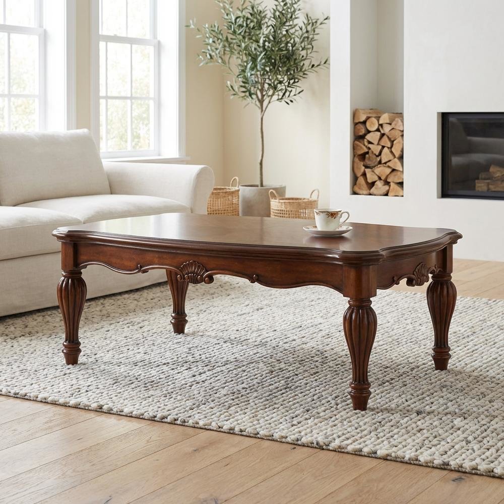 Cherry Wood Veneer Coffee Table with Durable Surface and 110 lbs Capacity