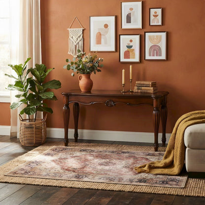 Transitional Wood Veneer Sofa Table, Hallway Entryway Console, Cherry