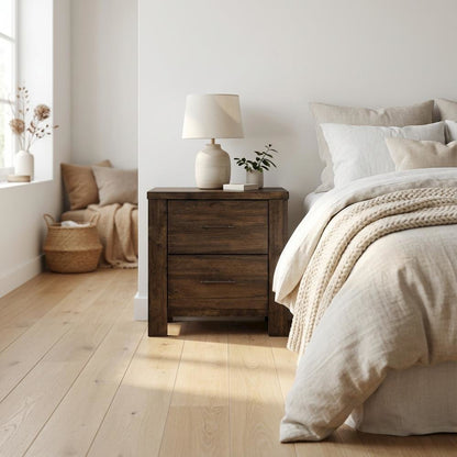 Oak Bedroom Nightstand with Country-Cottage Design and Storage Space