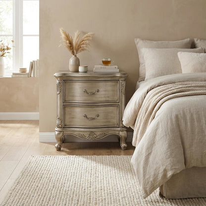 Gray Nightstand with Antique Finish, Transitional Style, Rectangular