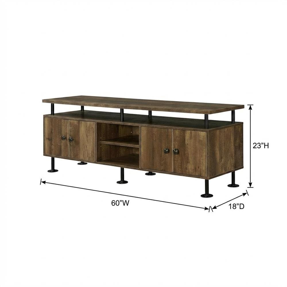 Rustic Oak, Black Finish TV Stand, Industrial Style, Multi-Color Design