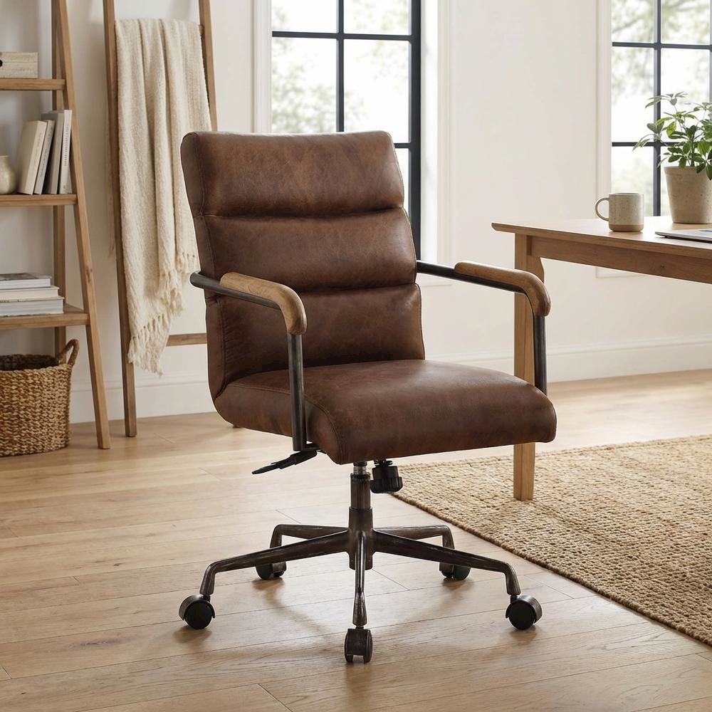 Retro Brown Top Grain Leather Executive Office Chair With Vintage Style