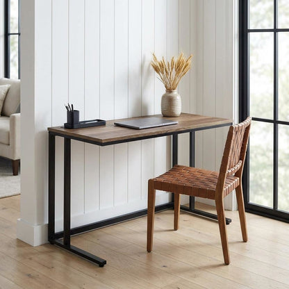 Walnut And Black Finish Office Desk With Built-In Usb Port For Modern Workspaces