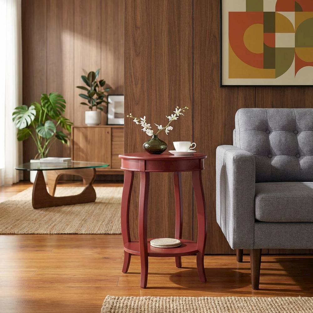 Red, Accent Side Table, Quality Build, Durable Wood Frame