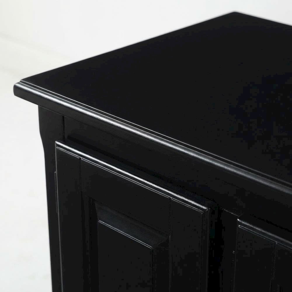 Black wood TV stand with spacious surface and modern design