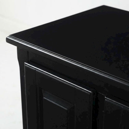 Black wood TV stand with spacious surface and modern design