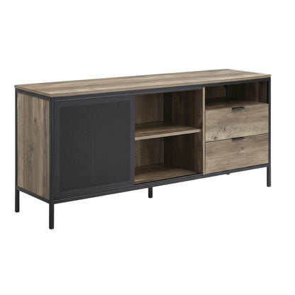 Industrial TV stand, Rustic Oak, Black finish, Composite wood, metal