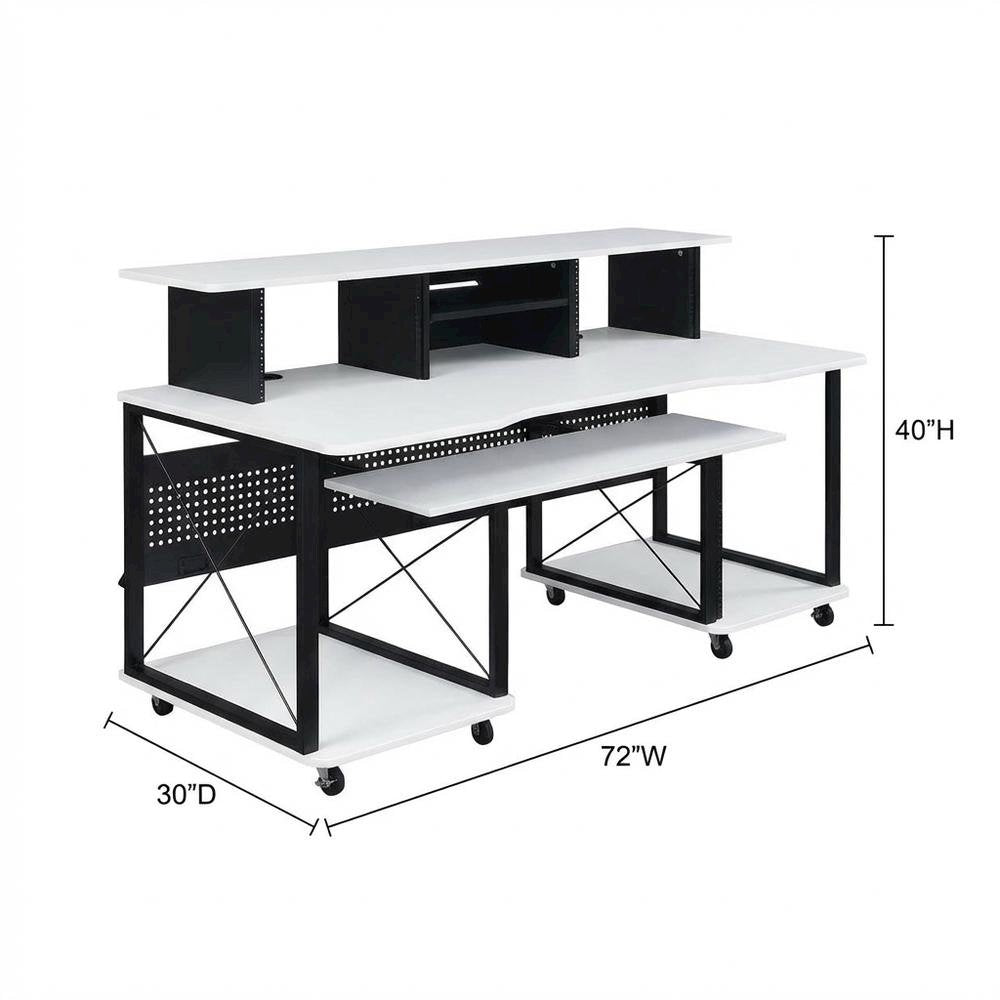 White And Black Finish Music Desk With Industrial Style And Rectangular Surface