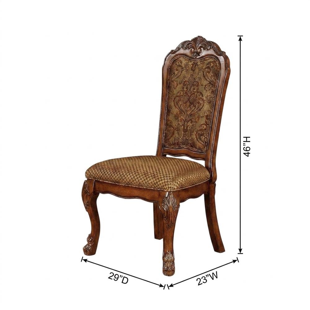Upholstered Wood Dining Side Chairs, Fabric & Cherry Oak, Set of 2