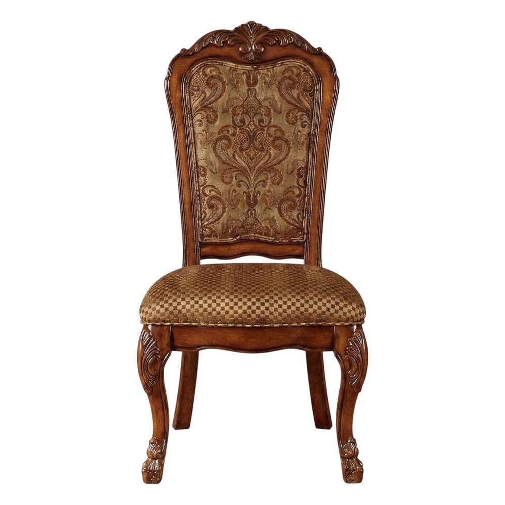Upholstered Wood Dining Side Chairs, Fabric & Cherry Oak, Set of 2
