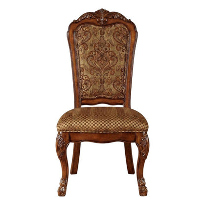 Upholstered Wood Dining Side Chairs, Fabric & Cherry Oak, Set of 2