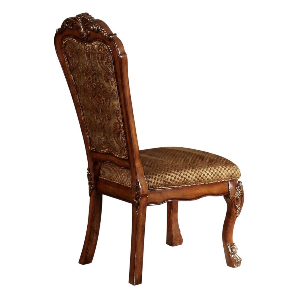 Upholstered Wood Dining Side Chairs, Fabric & Cherry Oak, Set of 2