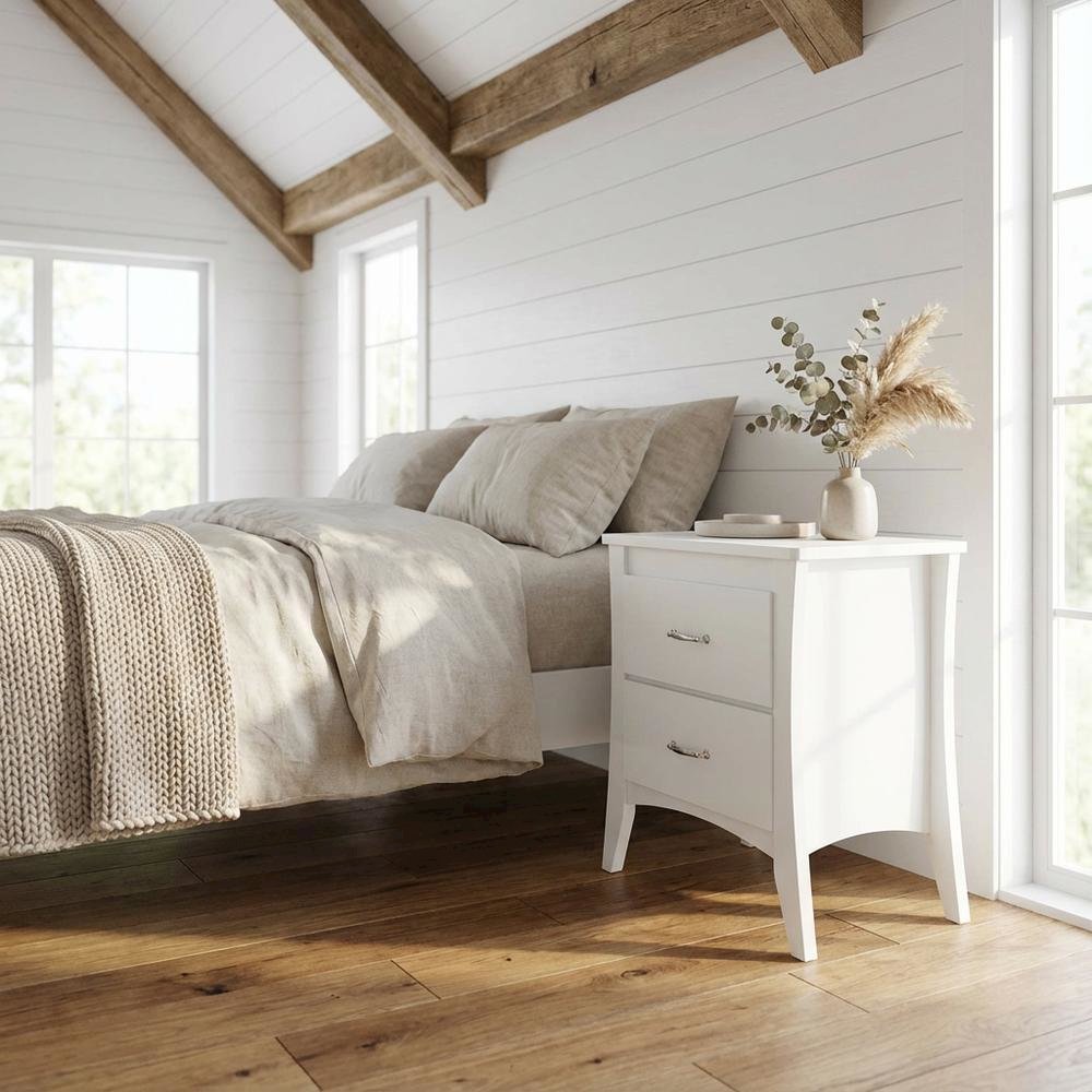 White Nightstand with Modern Design and Storage Shelf