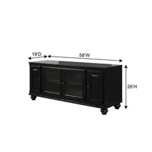 Black wood TV stand with spacious surface and modern design