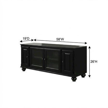 Black wood TV stand with spacious surface and modern design
