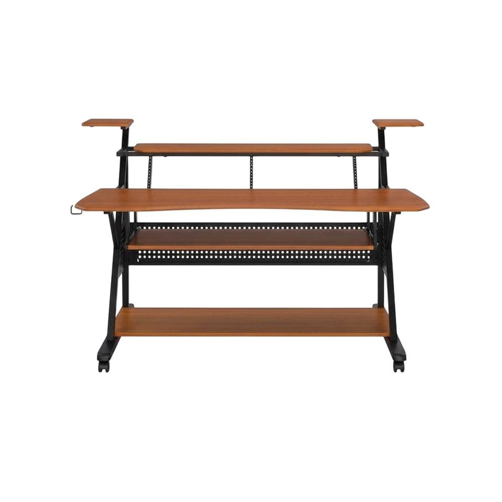 Industrial Style Office Desk With Cherry And Black Finish