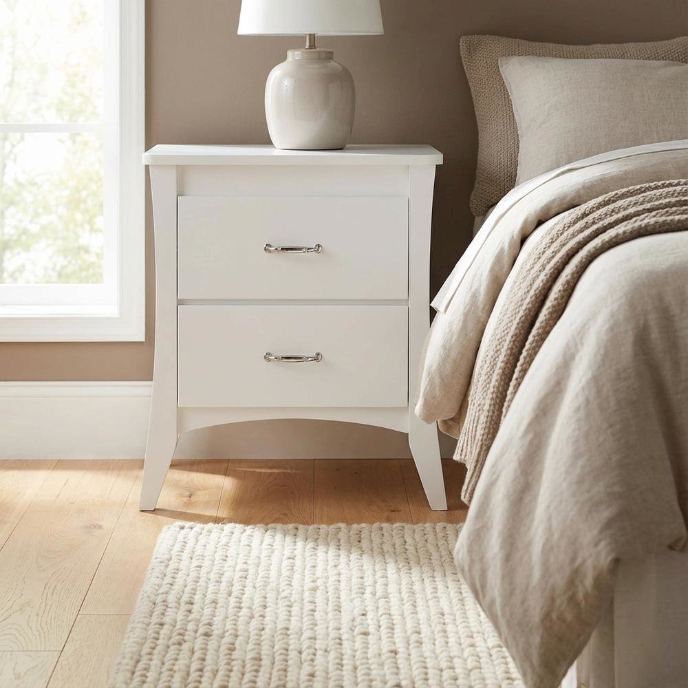 White Nightstand with Modern Design and Storage Shelf