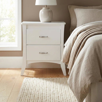 White Nightstand with Modern Design and Storage Shelf
