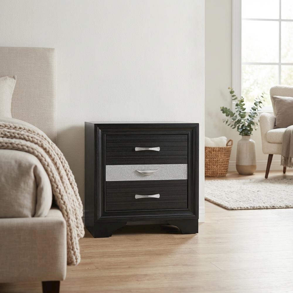 Black Contemporary Bedroom Nightstand with Spacious Surface and Sleek Design