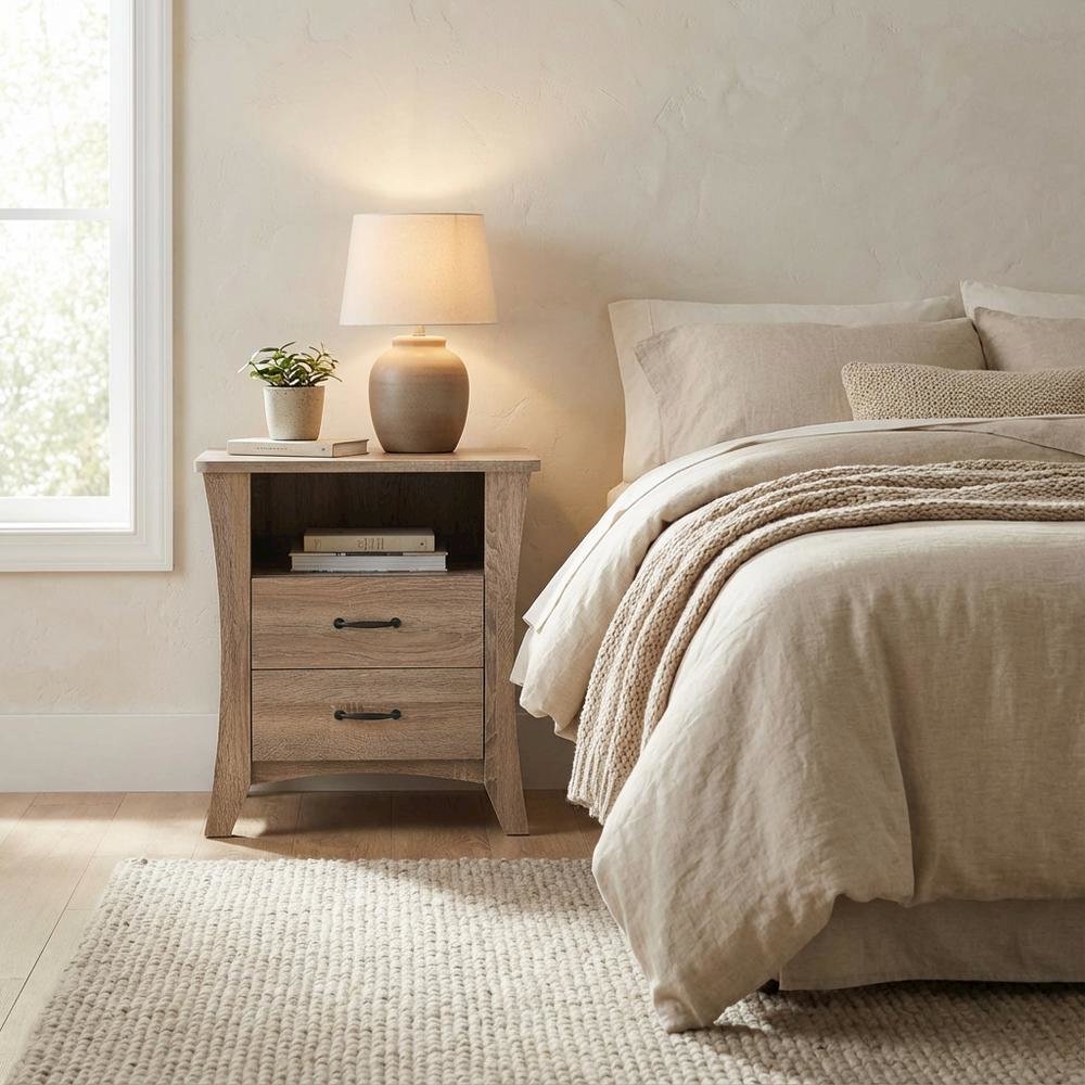 Rustic Natural Nightstand in Warm Brown Finish with Stylish Design