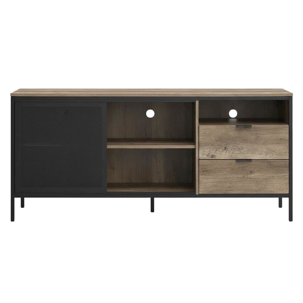 Industrial TV stand, Rustic Oak, Black finish, Composite wood, metal